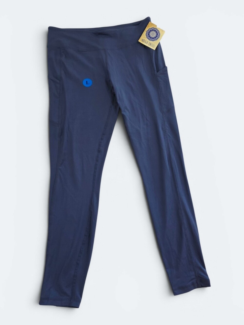 NWT Indigo Falls Navy Blue High Waisted Activewear Leggings Pockets Size L Large